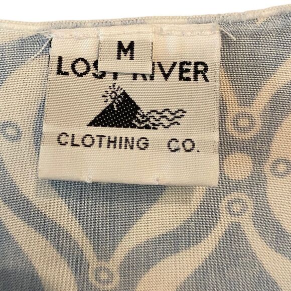 Lost River Sz M Light Blue White Patterned Rayon Relaxed Casual Everyday Top - Picture 3 of 4